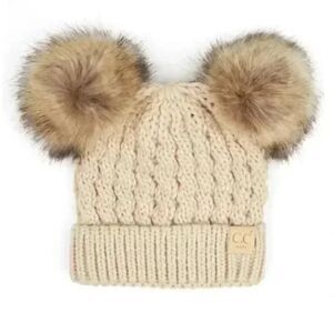 CC Kids Double Pom Pom All Over Cable Beanie‎ NEW